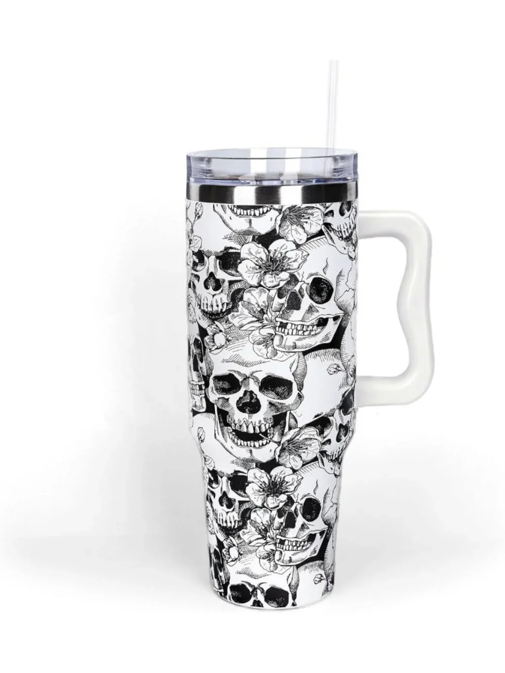 Spooky Skull 40oz Tumbler with Straw & Lid | Halloween Travel Coffee Cup, Gifts
